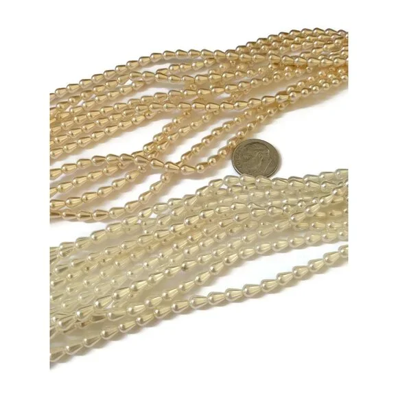 Czech Teardrop Glass Pearl Beads Cream Color or Bridal White - Picture 4 of 5